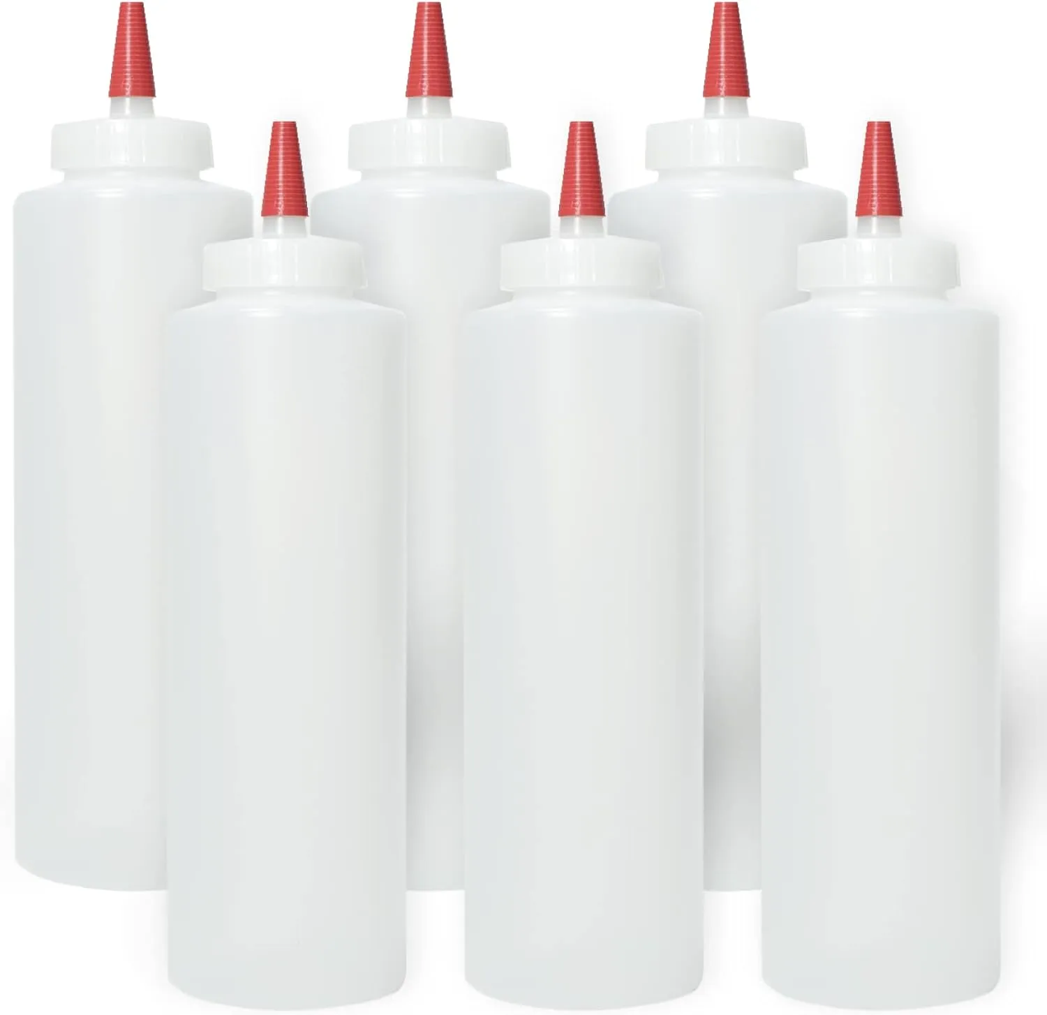 Pinnacle Mercantile Plastic Squeeze Condiment Bottles with Red Tip Cap 16-ounce Set of 6 Wide Mouth
