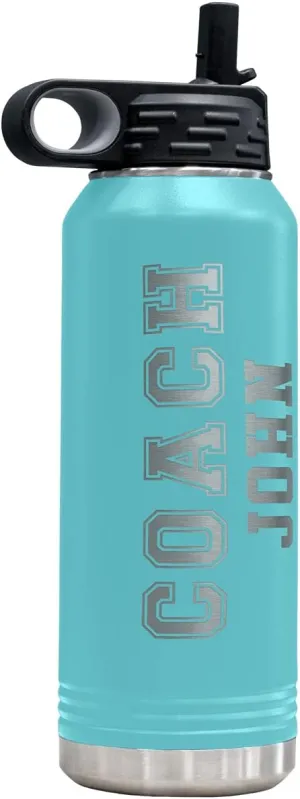 PlaqueMaker Customizable Coach Water Bottle - Include Your Personal Text (Teal)