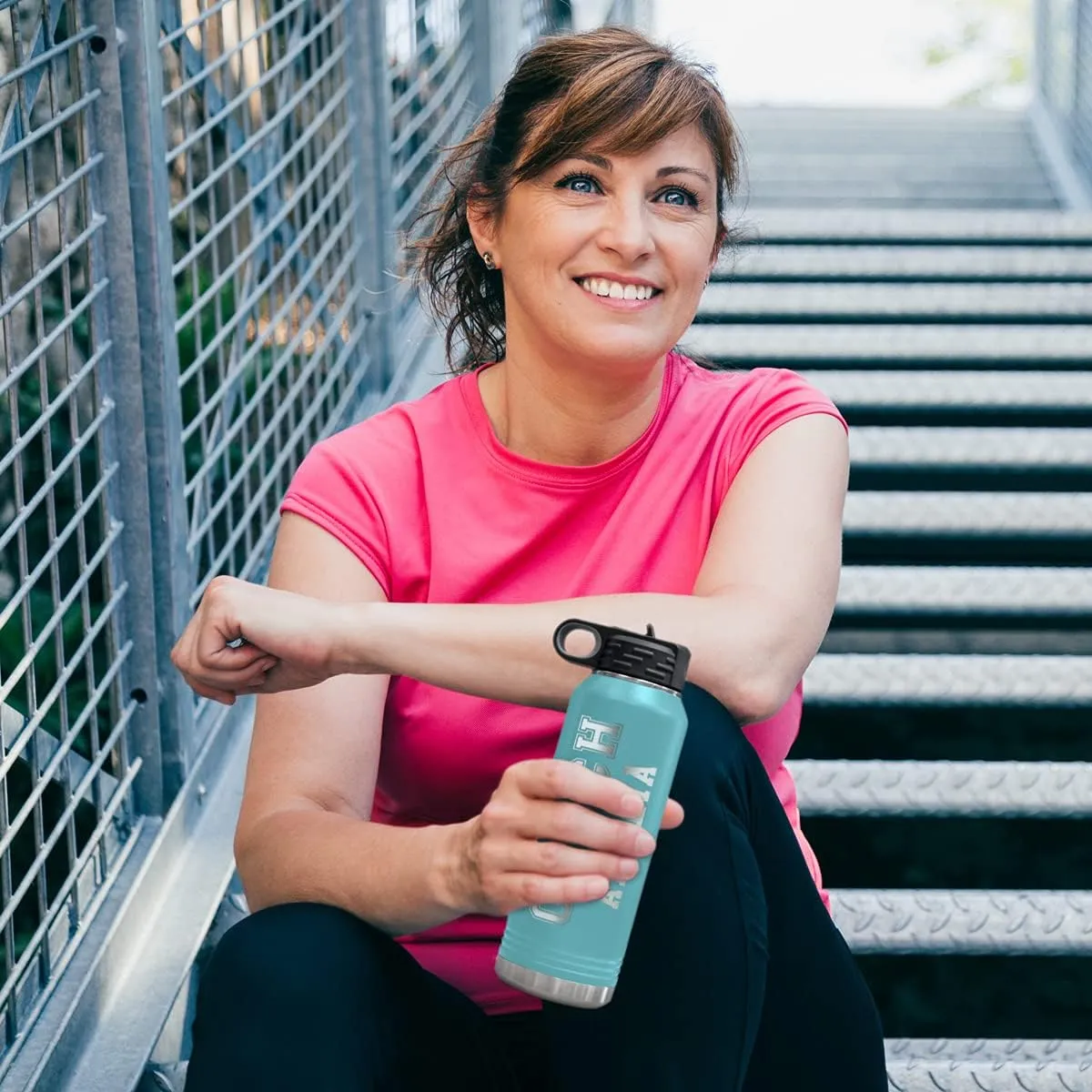 PlaqueMaker Customizable Coach Water Bottle - Include Your Personal Text (Teal)