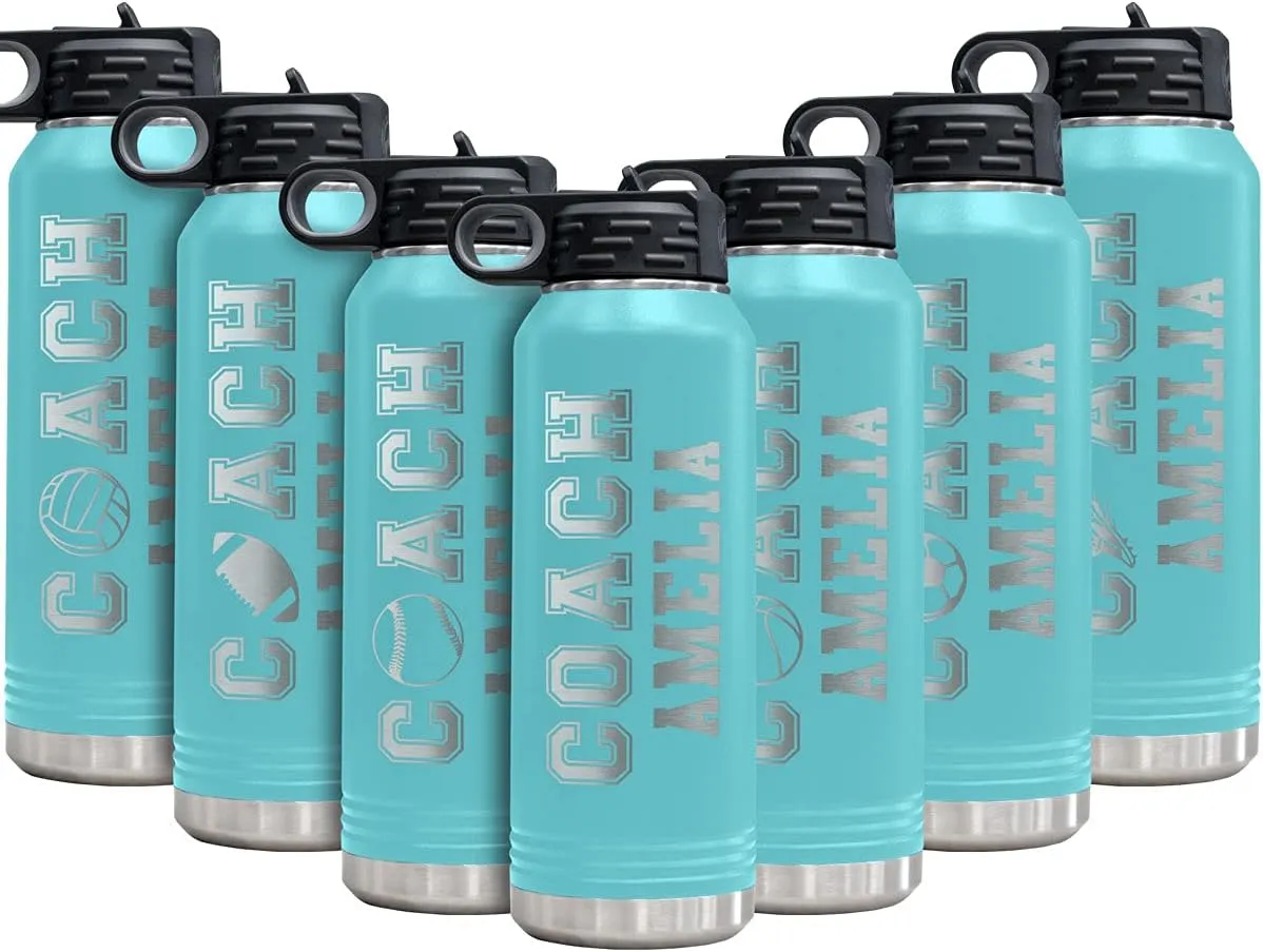 PlaqueMaker Customizable Coach Water Bottle - Include Your Personal Text (Teal)