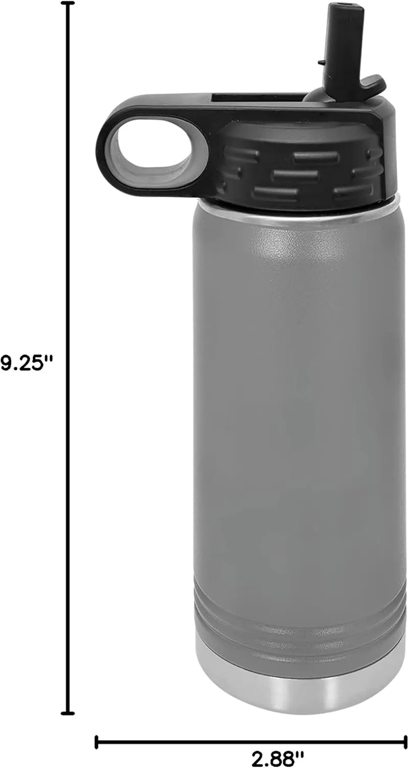 Polar Camel 20 oz Stainless Steel Water Bottle with Flip Top Lid and Straw (Dark Gray)