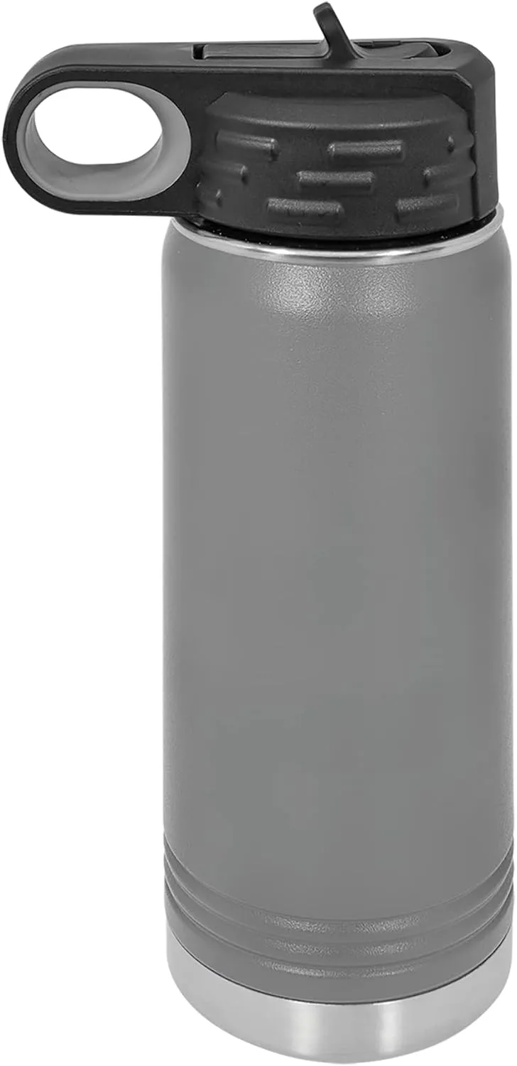 Polar Camel 20 oz Stainless Steel Water Bottle with Flip Top Lid and Straw (Dark Gray)