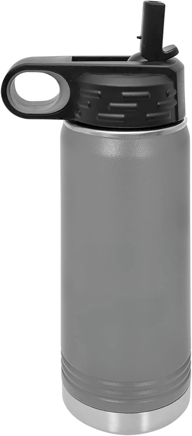 Polar Camel 20 oz Stainless Steel Water Bottle with Flip Top Lid and Straw (Dark Gray)