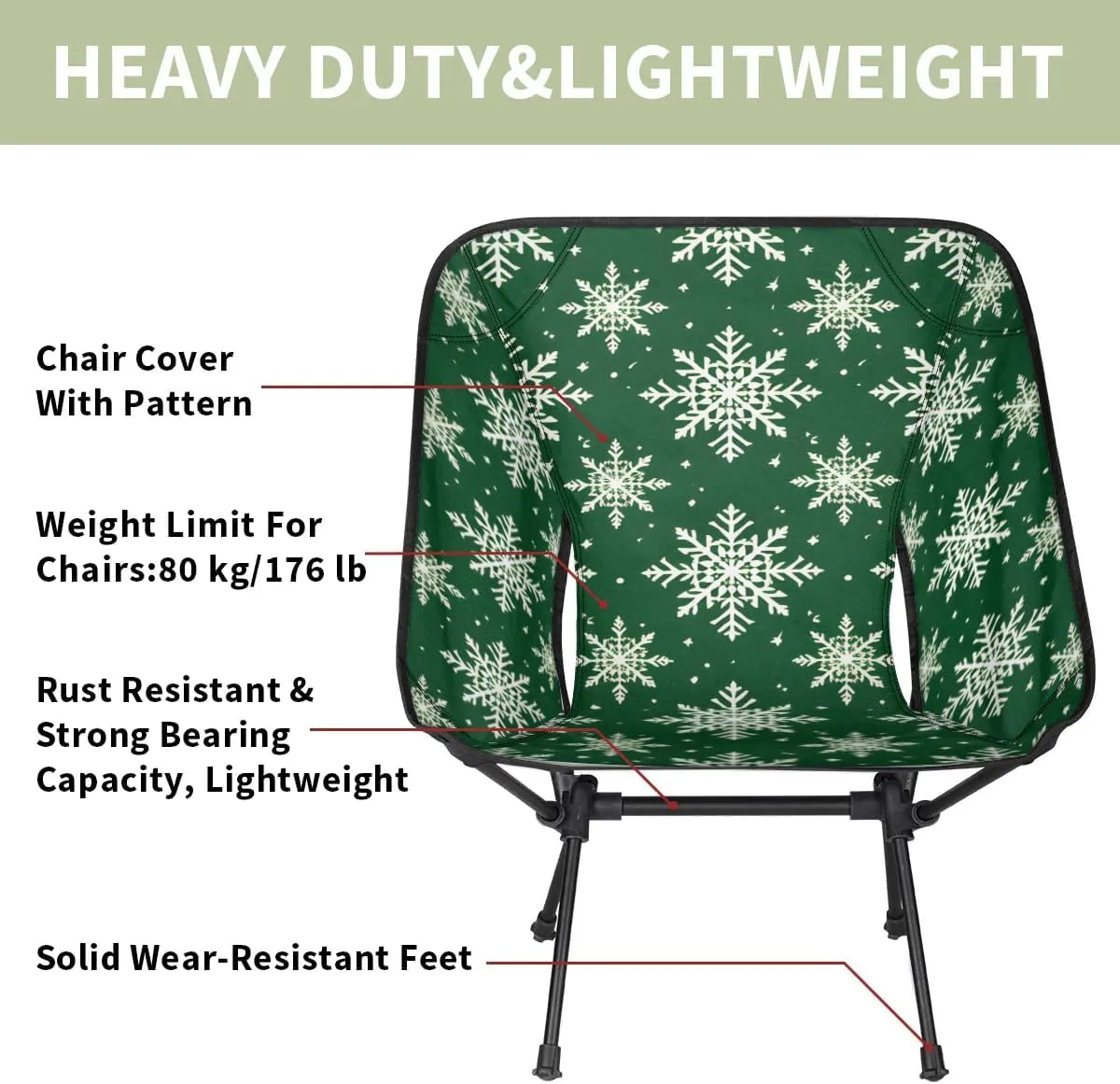 Portable Camping Chair Christmas Snowflakes Ultralight Folding Camping Chair Gothic Snowflakes Backpacking Hiking Chair with Cup Holder for Outdoor Travel Beach Picnic Festival, 176 lbs Capacity