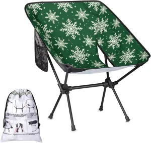 Portable Camping Chair Christmas Snowflakes Ultralight Folding Camping Chair Gothic Snowflakes Backpacking Hiking Chair with Cup Holder for Outdoor Travel Beach Picnic Festival, 176 lbs Capacity