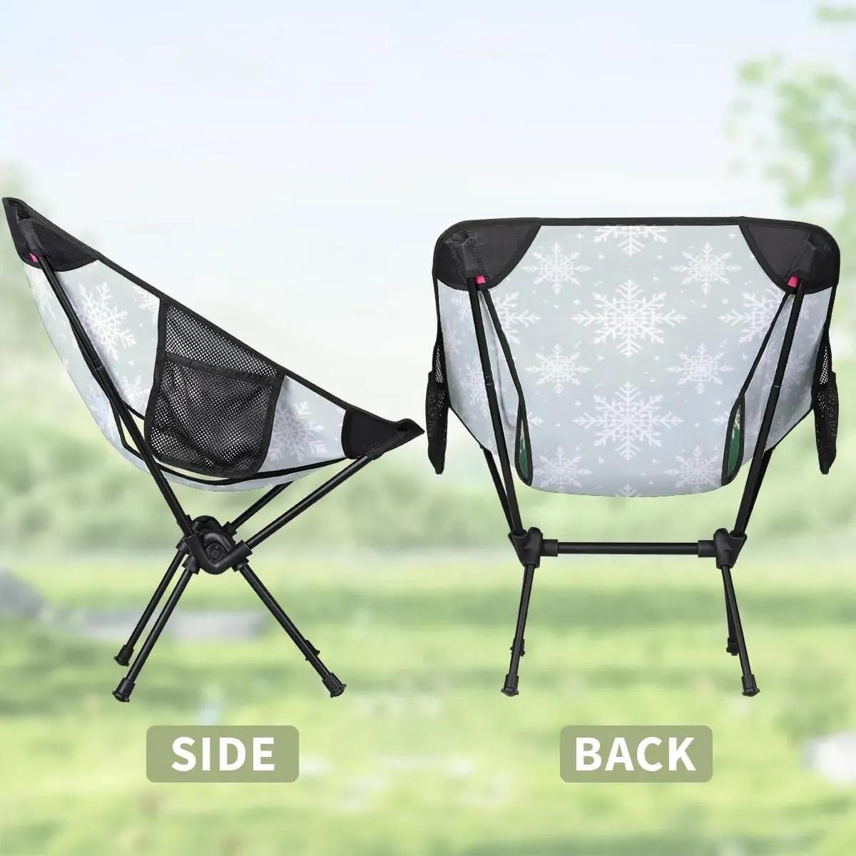 Portable Camping Chair Christmas Snowflakes Ultralight Folding Camping Chair Gothic Snowflakes Backpacking Hiking Chair with Cup Holder for Outdoor Travel Beach Picnic Festival, 176 lbs Capacity