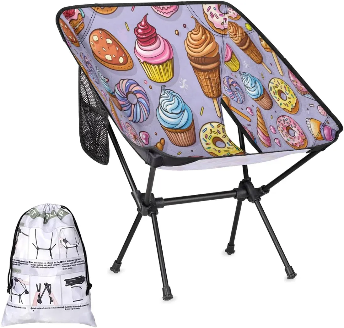 Portable Camping Chair Ice Cream Food Portable Folding Backpacking Chair Camping Chair with Carry Bag for Outdoor Camp Hiking Backpack Beach Travel