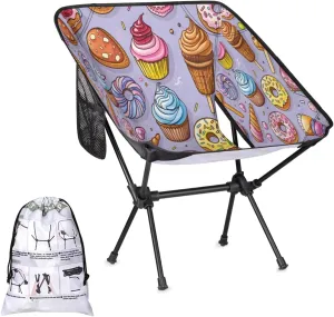 Portable Camping Chair Ice Cream Food Portable Folding Backpacking Chair Camping Chair with Carry Bag for Outdoor Camp Hiking Backpack Beach Travel