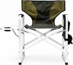 Portable Camping Chair Outdoor Padded Folding Beach Chair with Side Table and Storage Pockets Lightweight Oversized Directors Chair for Indoor, Outdoor, Picnics and Fishing, 1 Piece, Green