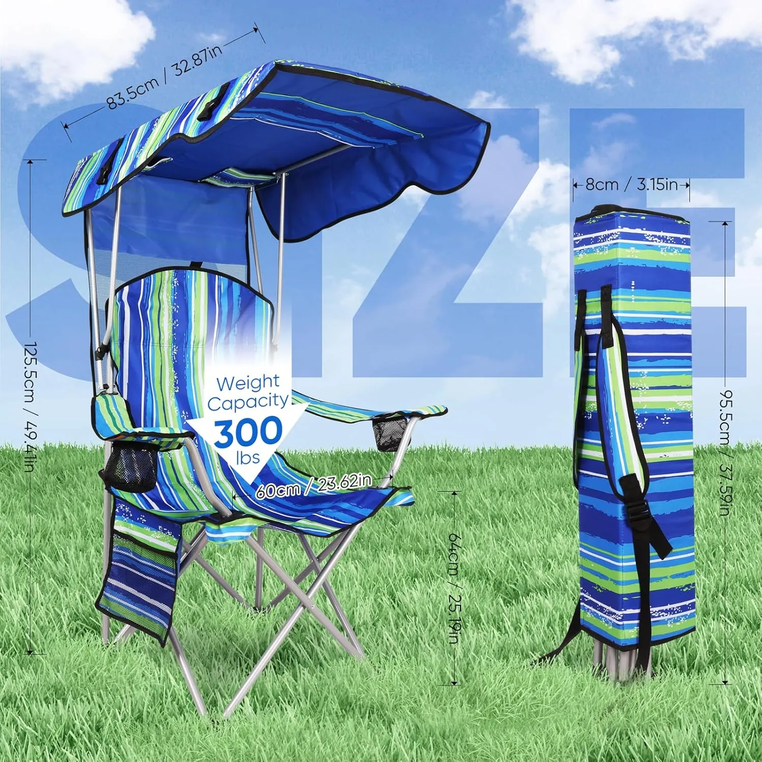 Portable Camping Chair with Canopy - Folding Chair with Canopy, Durable 600D Oxford Canopy Chair for Camping, Beach, Picnics, Fishing & Sports