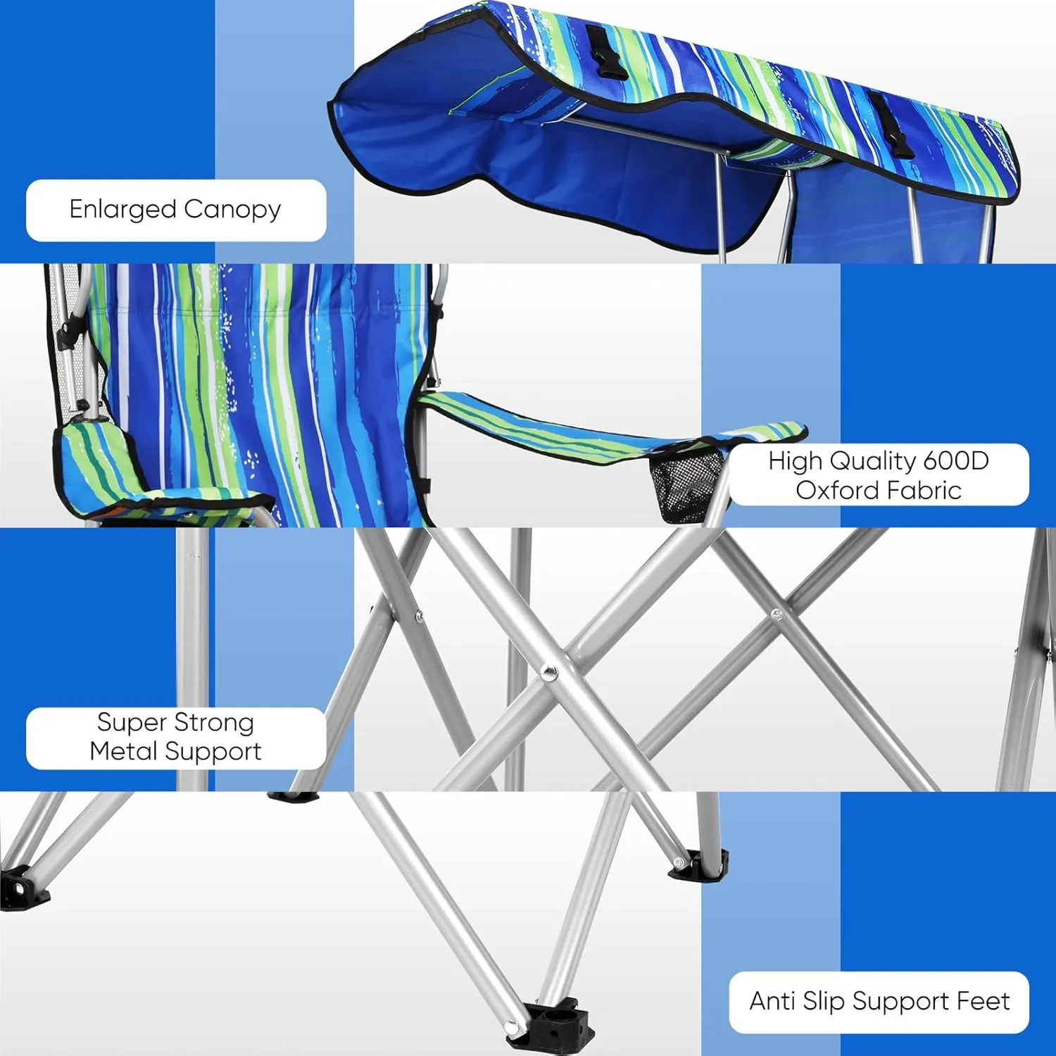 Portable Camping Chair with Canopy - Folding Chair with Canopy, Durable 600D Oxford Canopy Chair for Camping, Beach, Picnics, Fishing & Sports