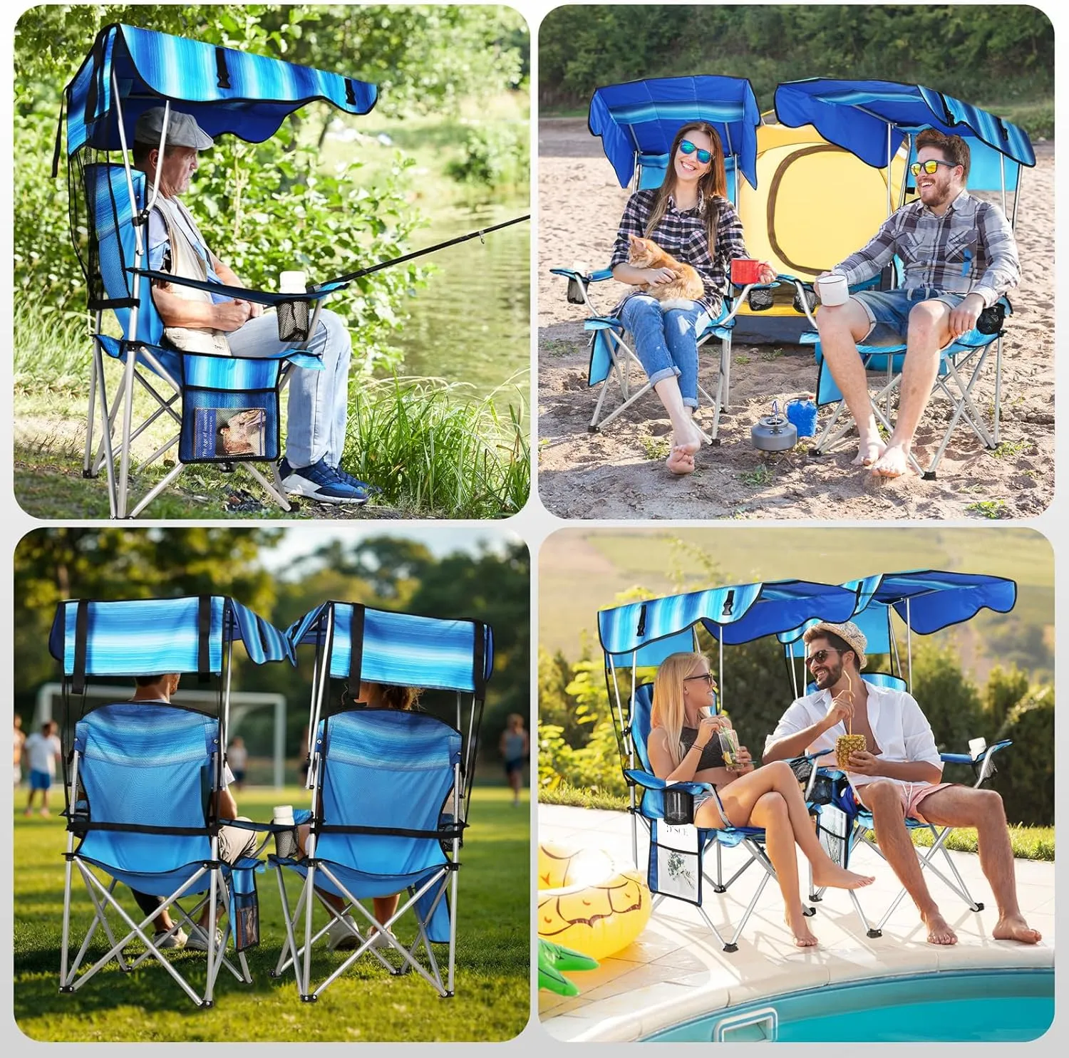 Portable Camping Chair with Canopy - Folding Chair with Canopy, Durable 600D Oxford Canopy Chair for Camping, Beach, Picnics, Fishing & Sports