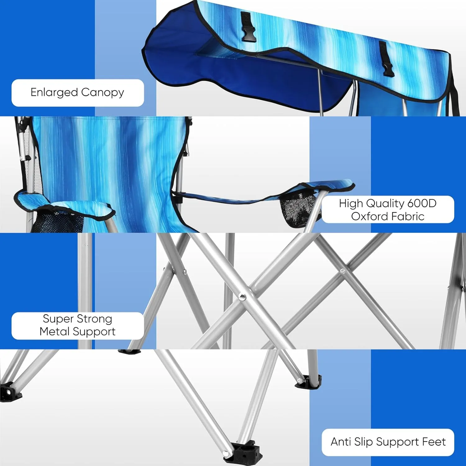 Portable Camping Chair with Canopy - Folding Chair with Canopy, Durable 600D Oxford Canopy Chair for Camping, Beach, Picnics, Fishing & Sports