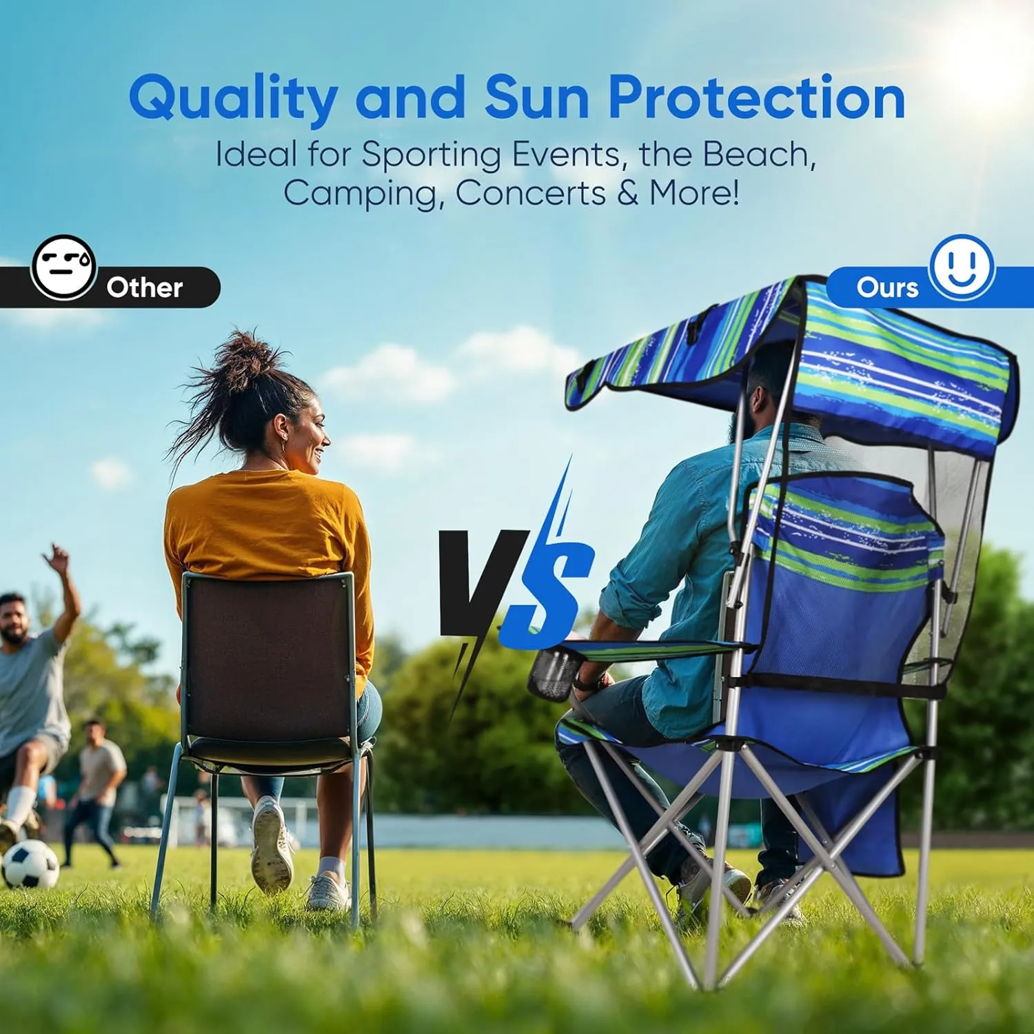 Portable Camping Chair with Canopy - Folding Chair with Canopy, Durable 600D Oxford Canopy Chair for Camping, Beach, Picnics, Fishing & Sports
