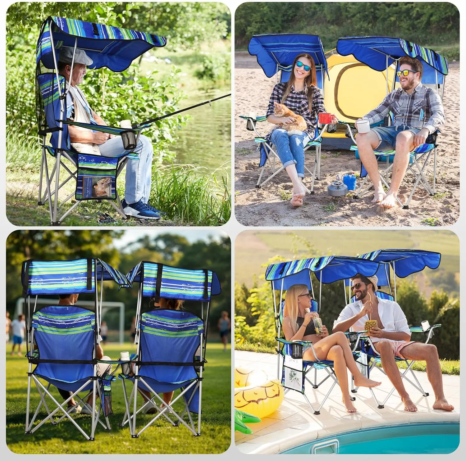 Portable Camping Chair with Canopy - Folding Chair with Canopy, Durable 600D Oxford Canopy Chair for Camping, Beach, Picnics, Fishing & Sports