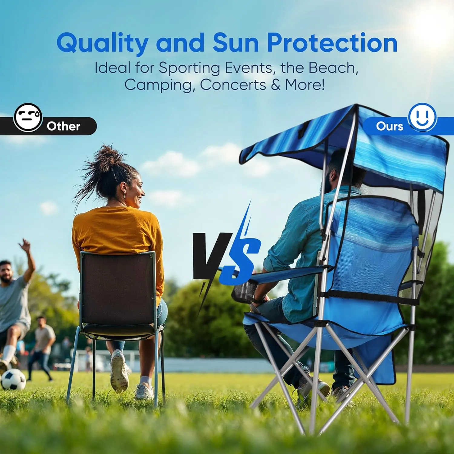 Portable Camping Chair with Canopy - Folding Chair with Canopy, Durable 600D Oxford Canopy Chair for Camping, Beach, Picnics, Fishing & Sports