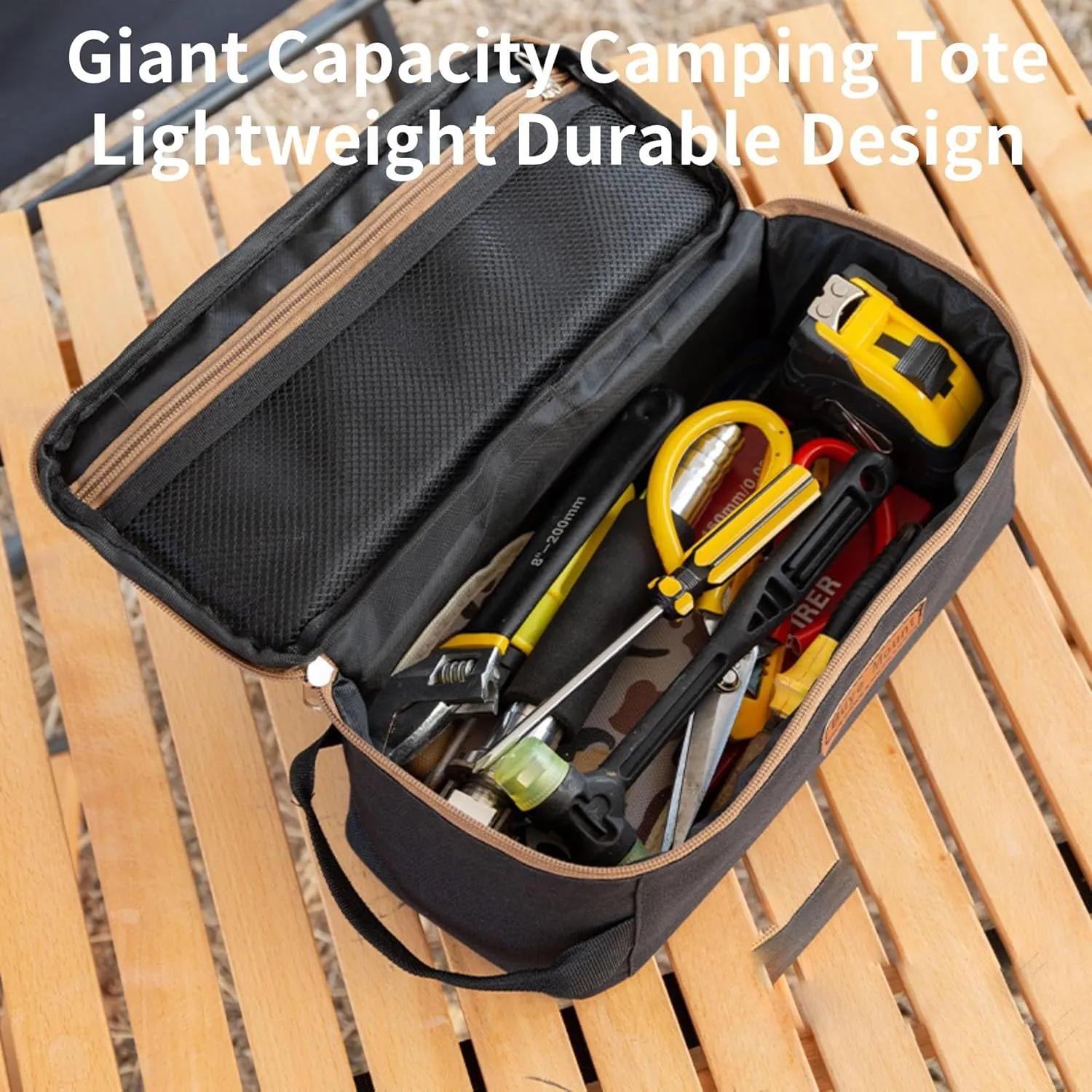 Portable Camping Organizer Bag, Large Capacity Multifunctional Storage Bag, Portable Pouch for BBQ Camp Cookware Kitchen Kit (Black)