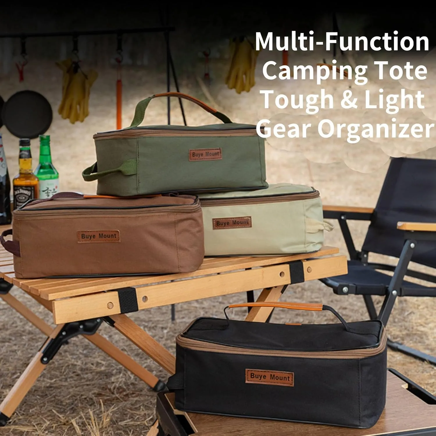 Portable Camping Organizer Bag, Large Capacity Multifunctional Storage Bag, Portable Pouch for BBQ Camp Cookware Kitchen Kit (Black)