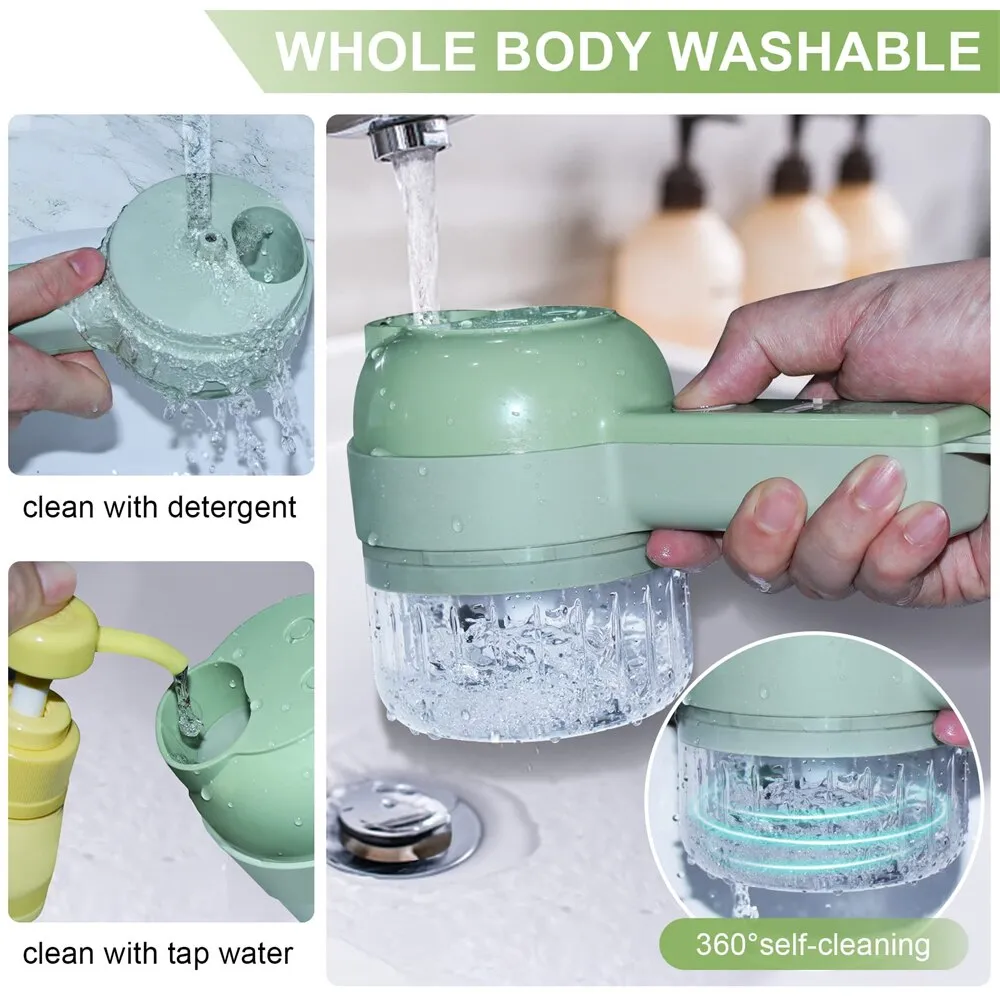 Portable Electric Vegetable Slicer 4 In 1 with Interchangeable Blades for Effortless Cooking