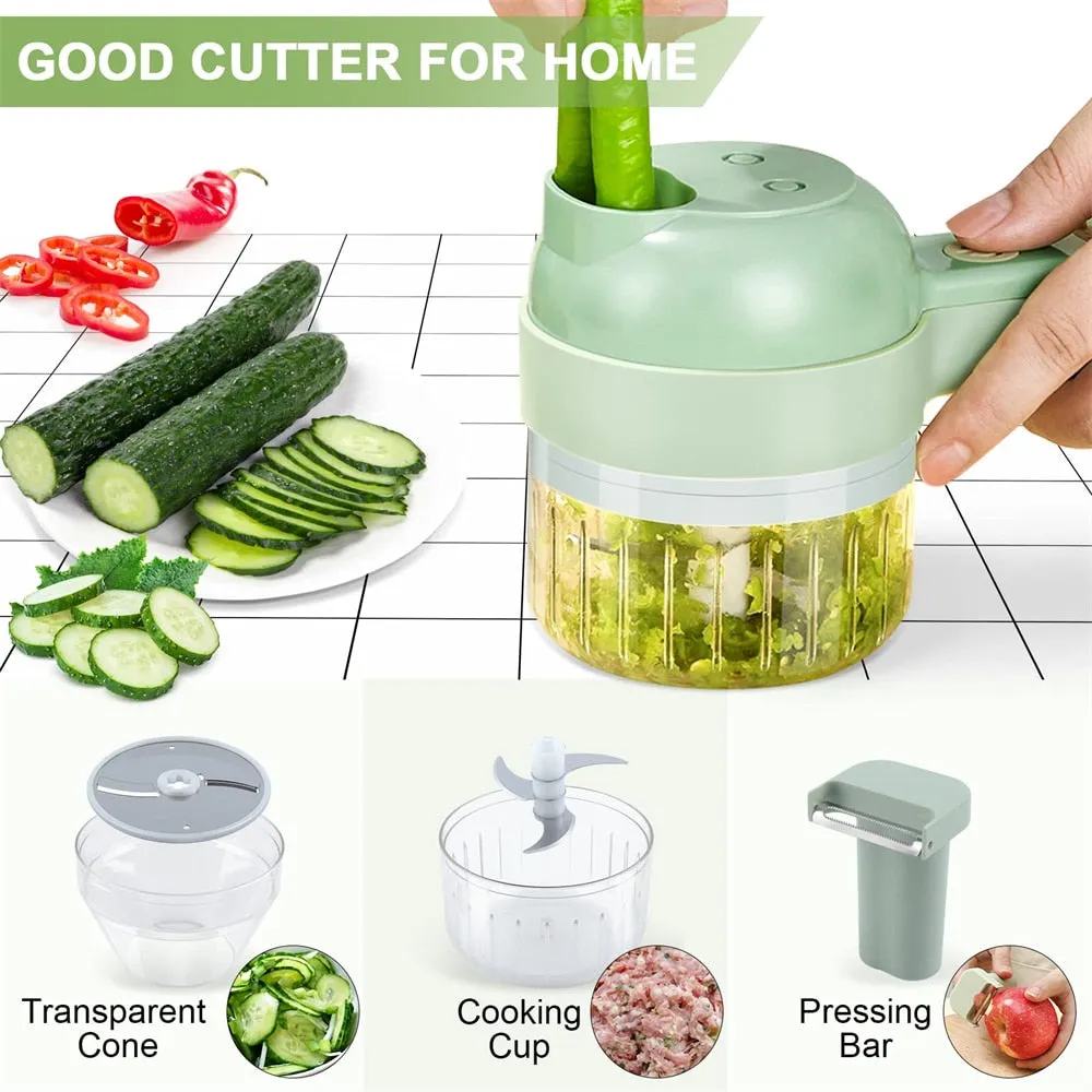 Portable Electric Vegetable Slicer 4 In 1 with Interchangeable Blades for Effortless Cooking
