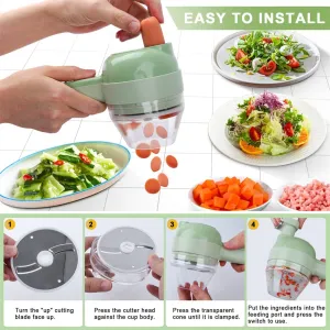 Portable Electric Vegetable Slicer 4 In 1 with Interchangeable Blades for Effortless Cooking