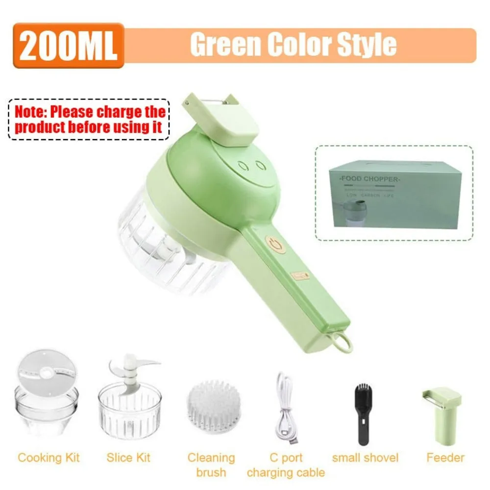 Portable Electric Vegetable Slicer 4 In 1 with Interchangeable Blades for Effortless Cooking