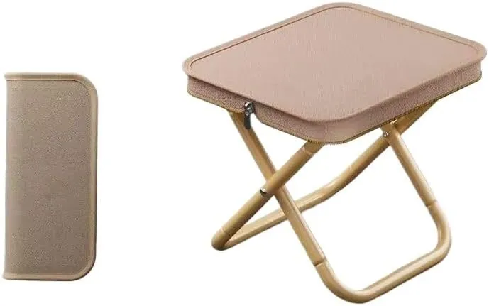 Portable Folding Camping Stool – Compact Outdoor Tripod Chair for Travel, Fishing, Hiking, Subway & Queuing – Carbon Steel Frame, Oxford Fabric, 26×23×25cm, Black or Khaki(Khaki)