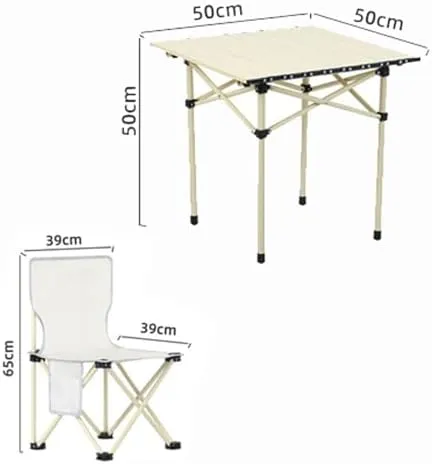 Portable Folding Table and Chairs, Aluminum Alloy Roll-up Top Camping Lightweight Picnic Chair for Outdoor Garden BBQ