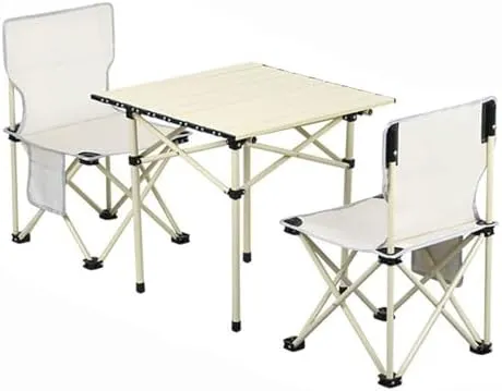 Portable Folding Table and Chairs, Aluminum Alloy Roll-up Top Camping Lightweight Picnic Chair for Outdoor Garden BBQ