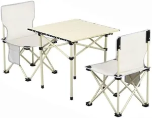 Portable Folding Table and Chairs, Aluminum Alloy Roll-up Top Camping Lightweight Picnic Chair for Outdoor Garden BBQ