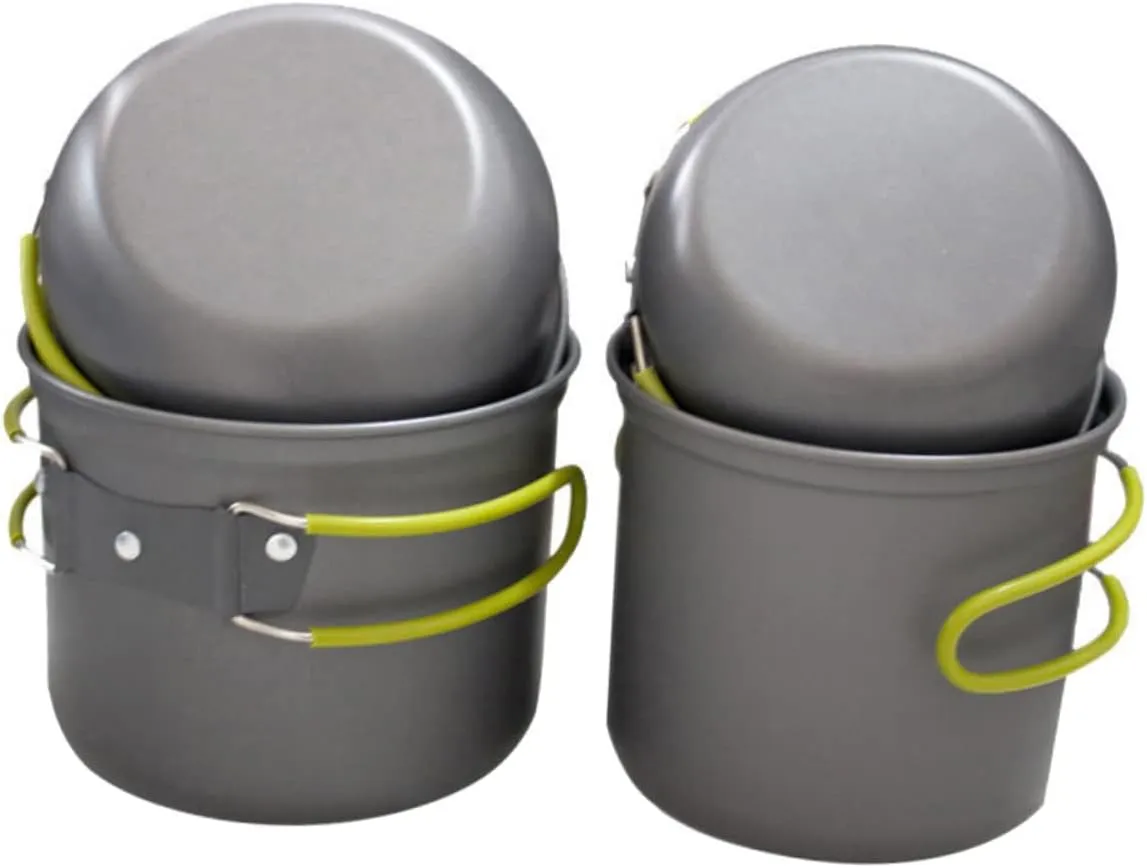 Portable Grill Camping Pot Set Titanium Outdoor Cooking Pot Mess Kit Non-Slip Grip