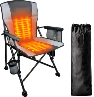 Portable Heated Camping Chair for Adults,Folding Rocking Camping Chairs for Outside with Battery-Powered Heating, Cup Holder,Warm Outdoor Chair for Camping, Hunting, Fishing, Support for 400lbs