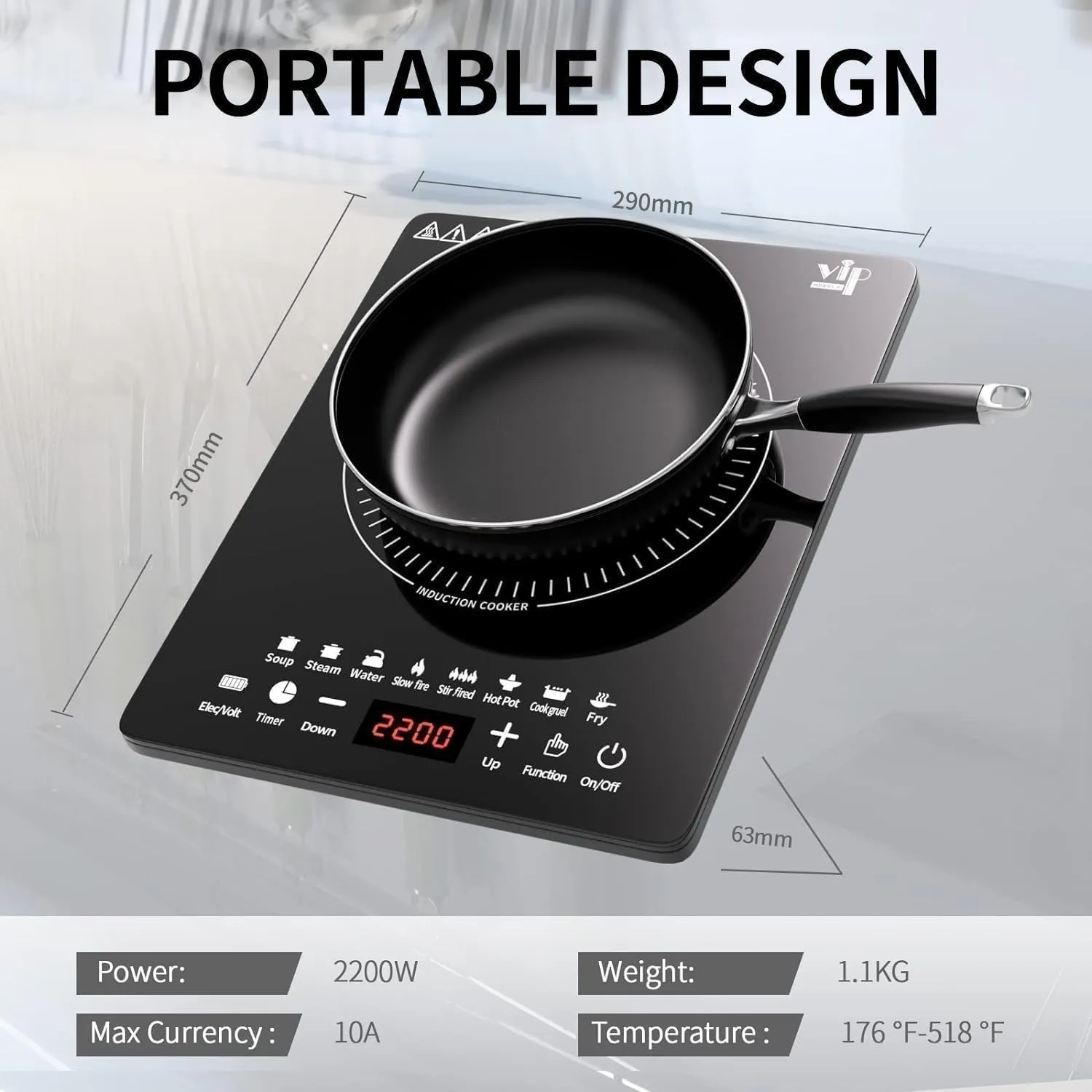 Portable Induction Cooktop, Countertop Burner with Multi-Function, 2200w Electric Stove with Easy Clean Glass, 8 Modes Sensor Touch Cooker (WI1)
