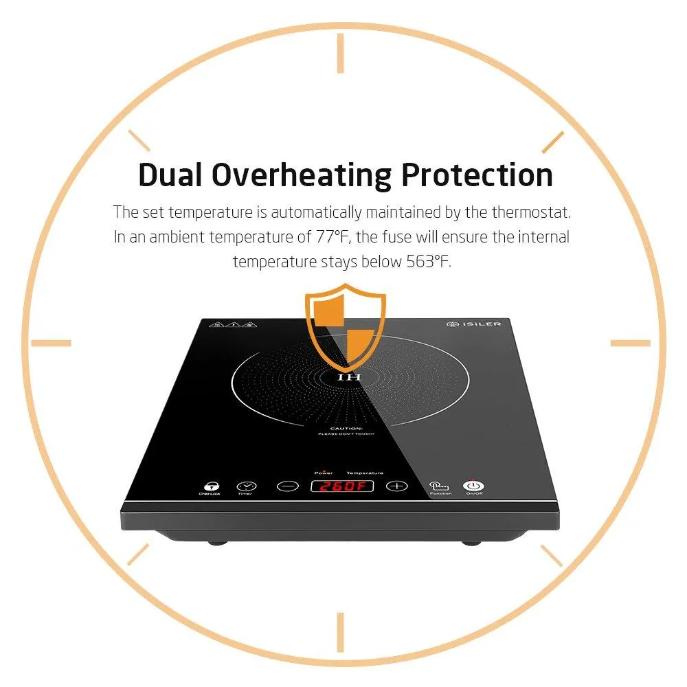 Portable Induction Cooktop, iSiLER 1800W Sensor Touch Electric Induction Cooker Cooktop with Kids Safety Lock, Countertop Burner with Timer, 9 Power Levels Suitable for Iron, Stainless Steel Cookware