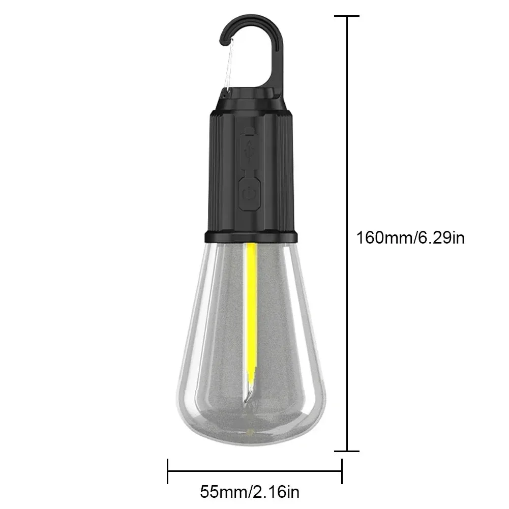 Portable LED Camping Lantern, USB-C Rechargeable, Warm Light, Waterproof with Hook for Hiking, Fishing
