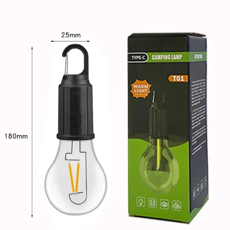 Portable LED Camping Lantern, USB-C Rechargeable, Warm Light, Waterproof with Hook for Hiking, Fishing