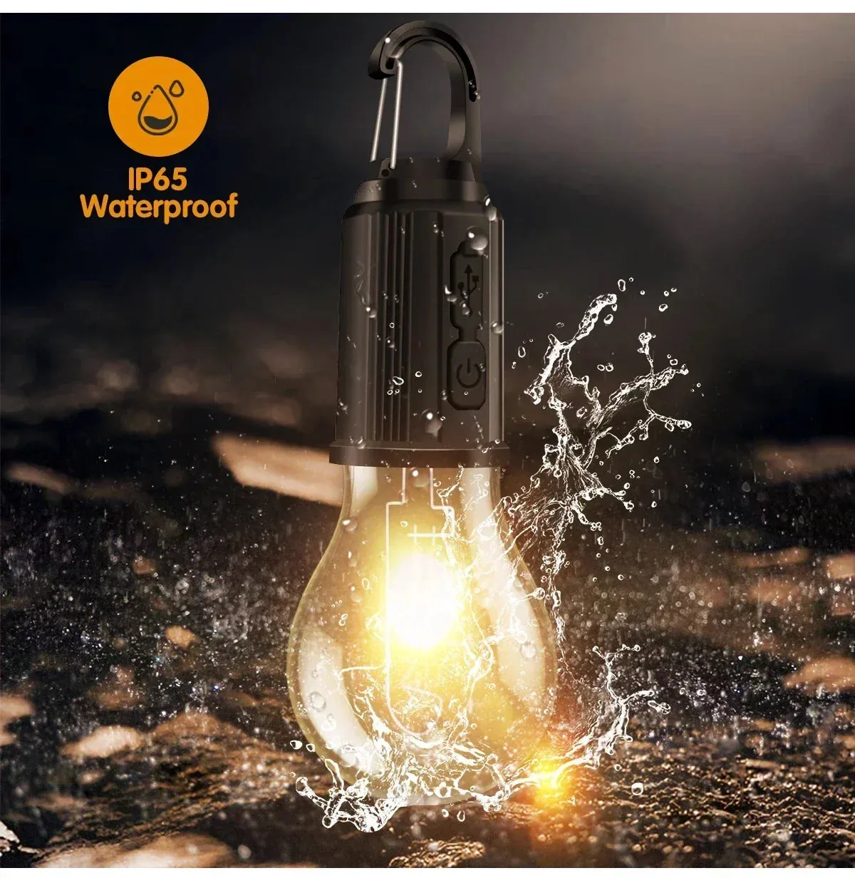 Portable LED Camping Lantern, USB-C Rechargeable, Warm Light, Waterproof with Hook for Hiking, Fishing