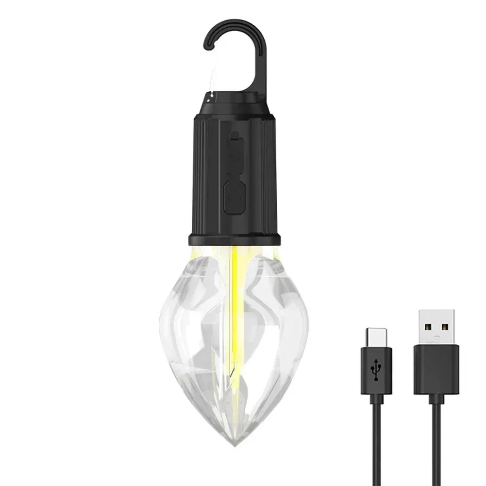 Portable LED Camping Lantern, USB-C Rechargeable, Warm Light, Waterproof with Hook for Hiking, Fishing