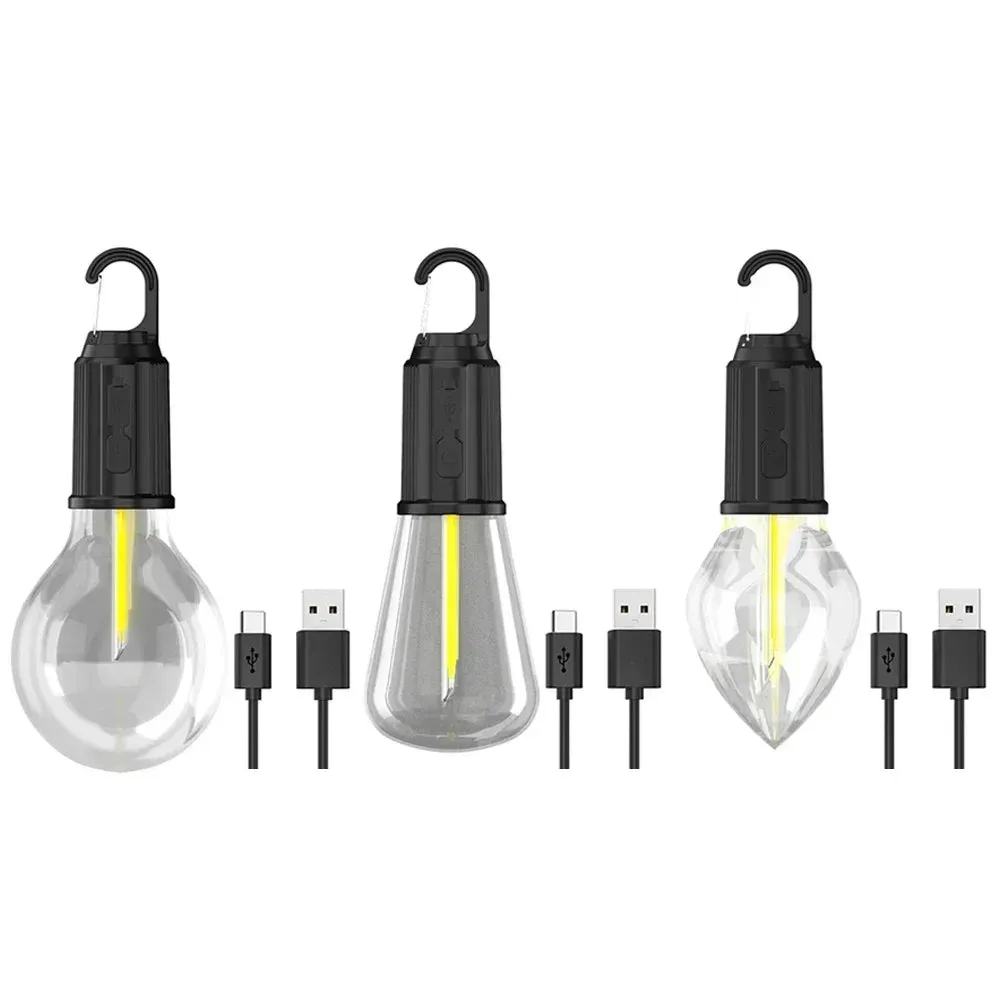 Portable LED Camping Lantern, USB-C Rechargeable, Warm Light, Waterproof with Hook for Hiking, Fishing