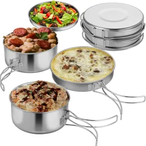 Portable Lightweight Stainless Steel Pots with Storage Bag, 4 Pcs Camping Cookware Set, Stackable Cooking Pot Pan Plate Set for Mountaineering, Hiking, Picnic, Outdoor Activities