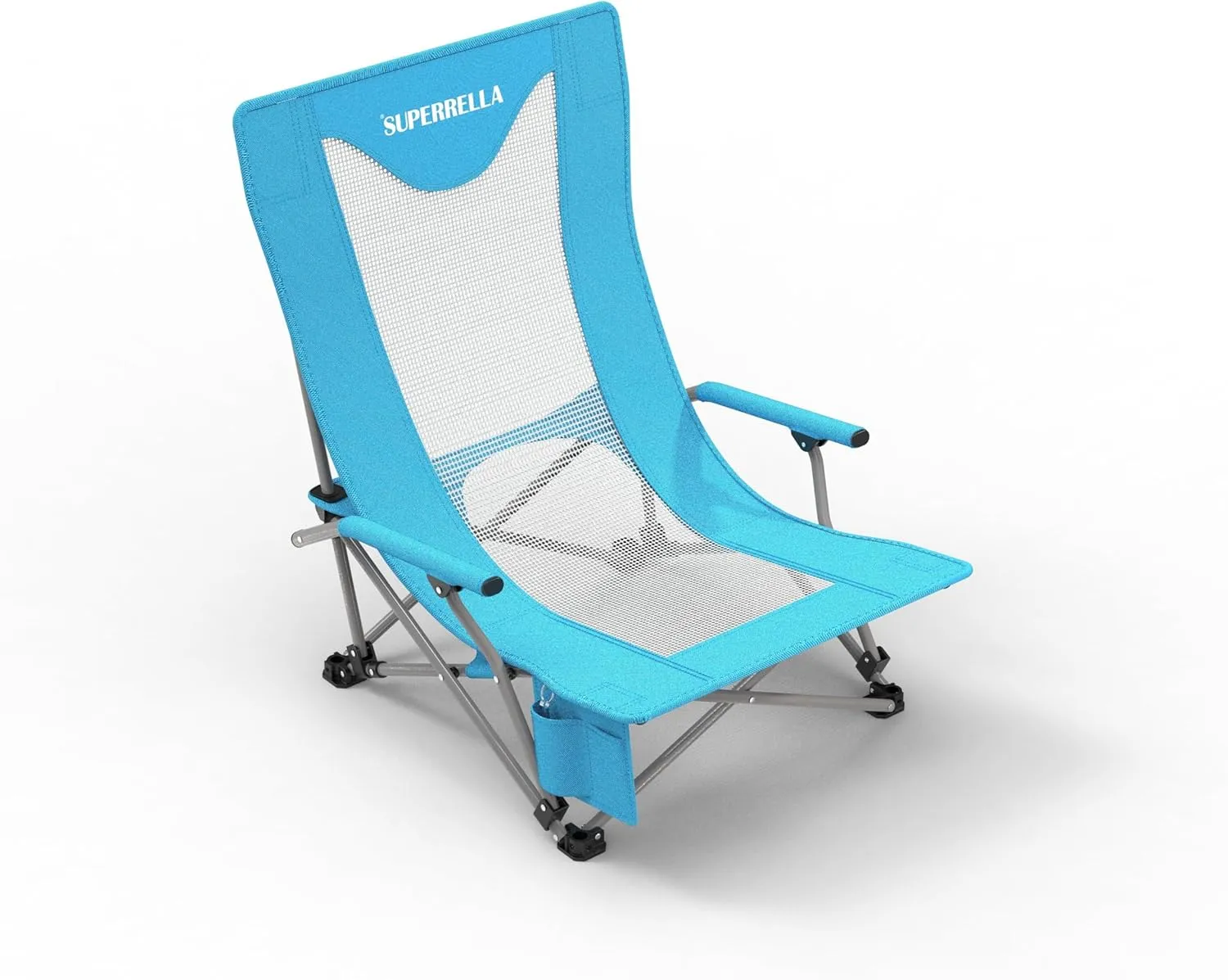 Portable Low Beach Chair for Adults with Cup Holder Hard Arm Folding Lawn Chairs for Outdoor Activities, Blue, Support 400 lbs