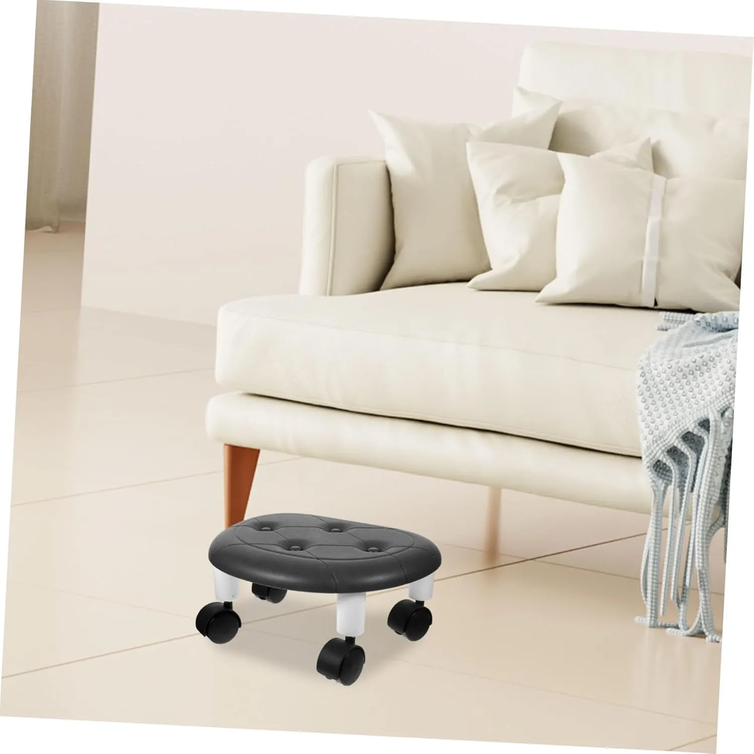 Portable Low Rolling Stool with Wheels Swivel Chair for Shoe Storage Comfortable Under Desk Foot Stool Roller Seat for Home and Garage Use