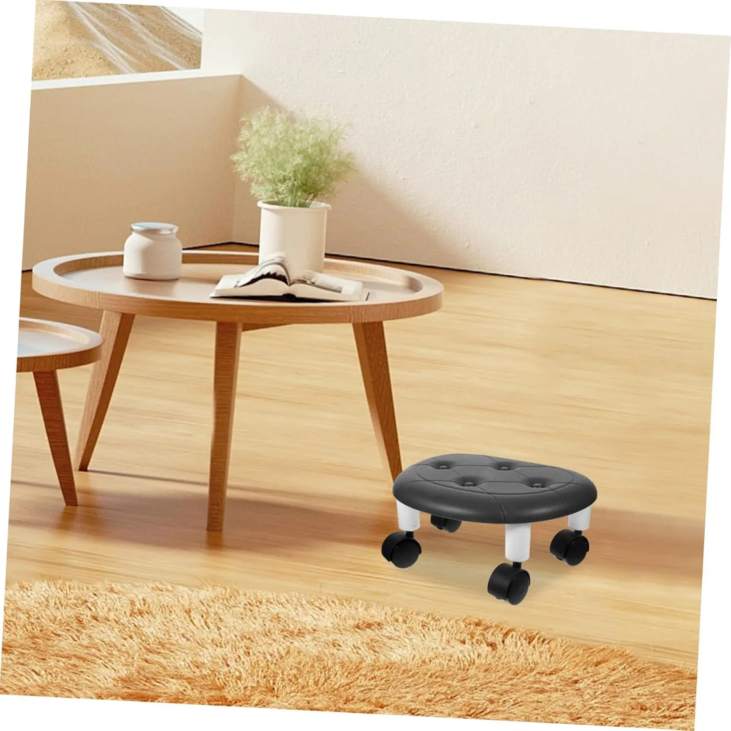 Portable Low Rolling Stool with Wheels Swivel Chair for Shoe Storage Comfortable Under Desk Foot Stool Roller Seat for Home and Garage Use