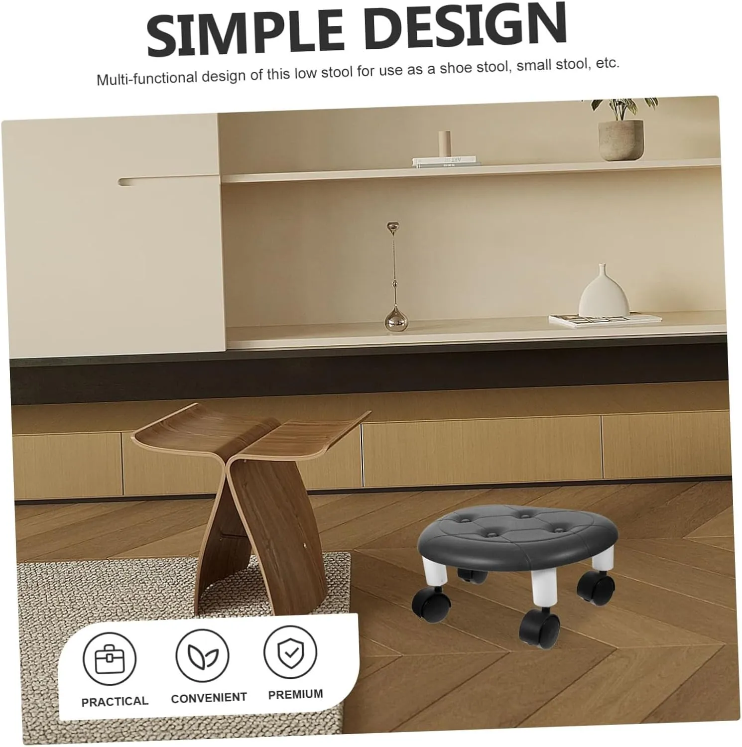 Portable Low Rolling Stool with Wheels Swivel Chair for Shoe Storage Comfortable Under Desk Foot Stool Roller Seat for Home and Garage Use