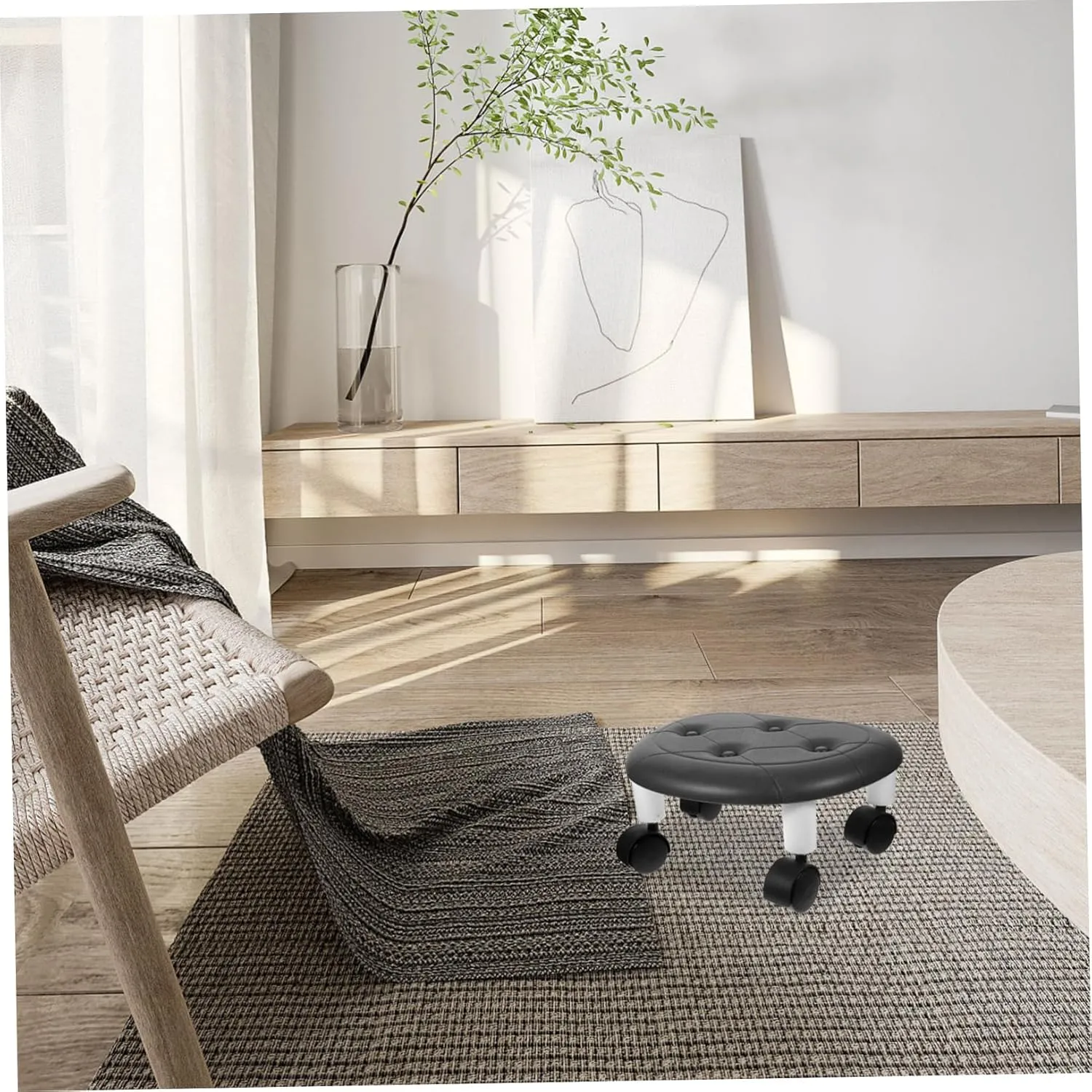 Portable Low Rolling Stool with Wheels Swivel Chair for Shoe Storage Comfortable Under Desk Foot Stool Roller Seat for Home and Garage Use
