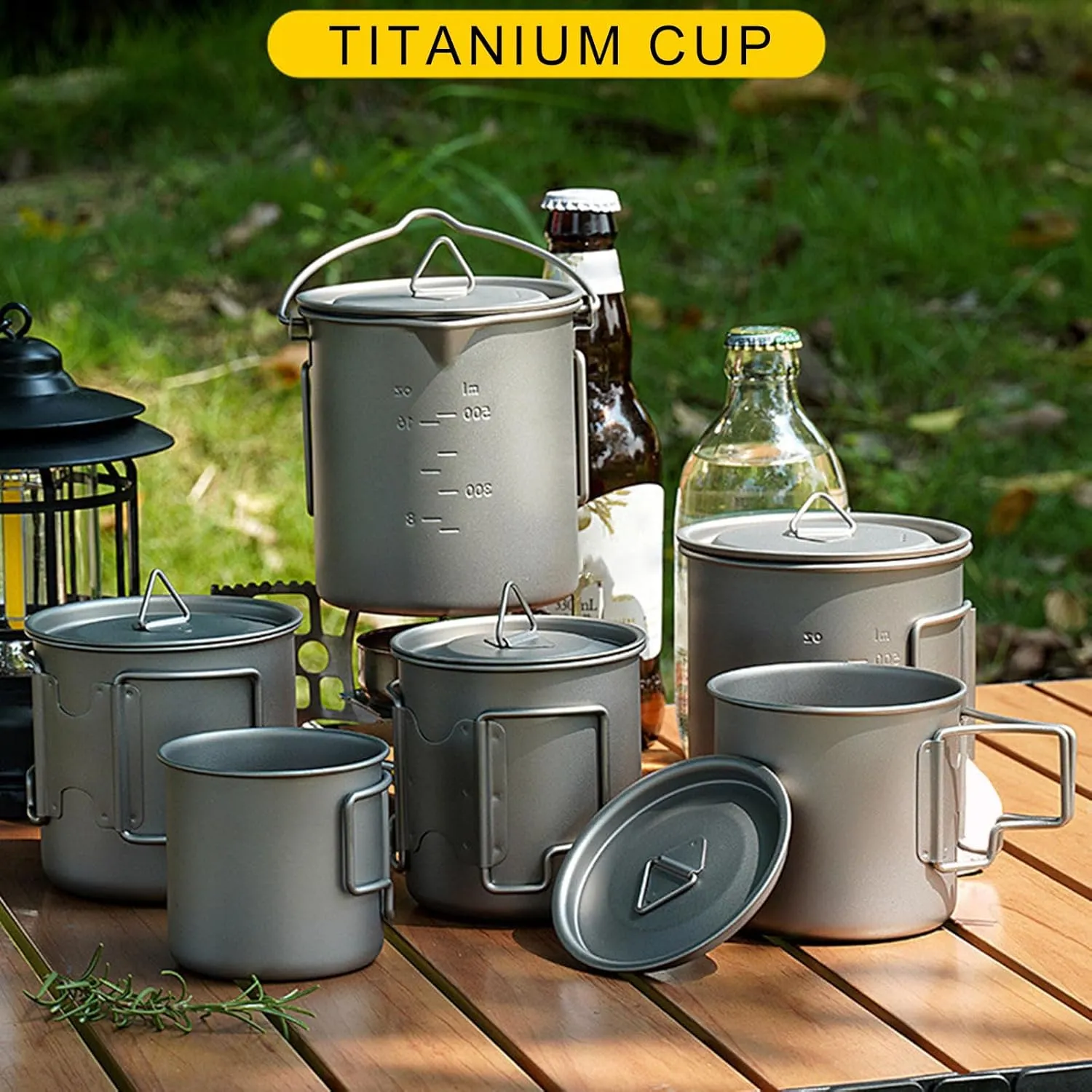 Portable Metal Mug Cup Outdoor Camping Picnics Water Mug Tableware Backpacking Cookware Pots With Folding Handle