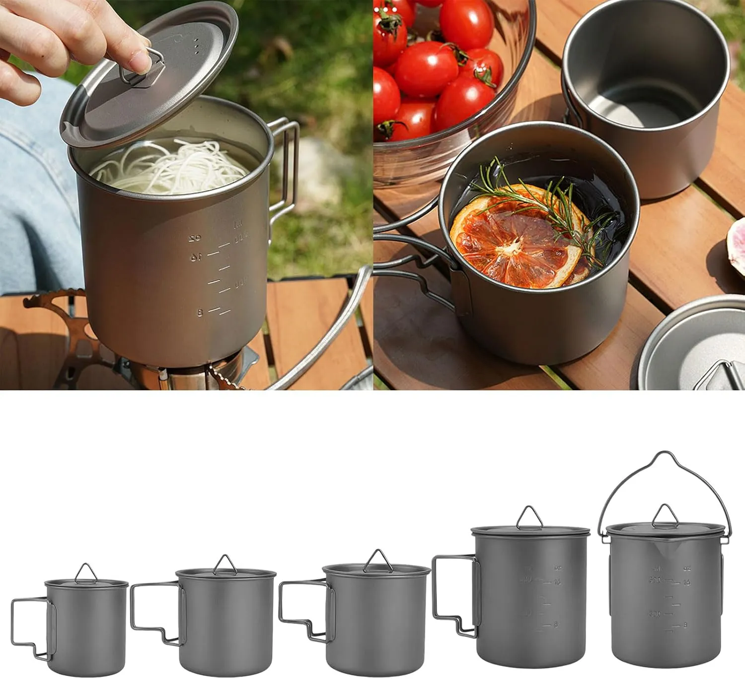 Portable Metal Mug Cup Outdoor Camping Picnics Water Mug Tableware Backpacking Cookware Pots With Folding Handle