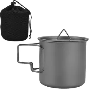 Portable Metal Mug Cup Outdoor Camping Picnics Water Mug Tableware Backpacking Cookware Pots With Folding Handle