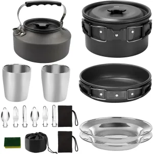 Portable Outdoor Cooking Set for Camping Hiking BBQ Utensils Pot Pan Bowl Compact Design
