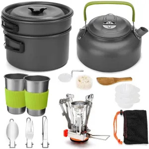 Portable Stainless Steel Camping Cooker Set - Outdoor Pot, Pan, Stove, and Kettle for Nature Hiking